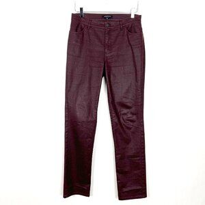 Lafayette 148 Coated Jeans Womens 6 Burgundy Mid Rise Straight Herringbone Print